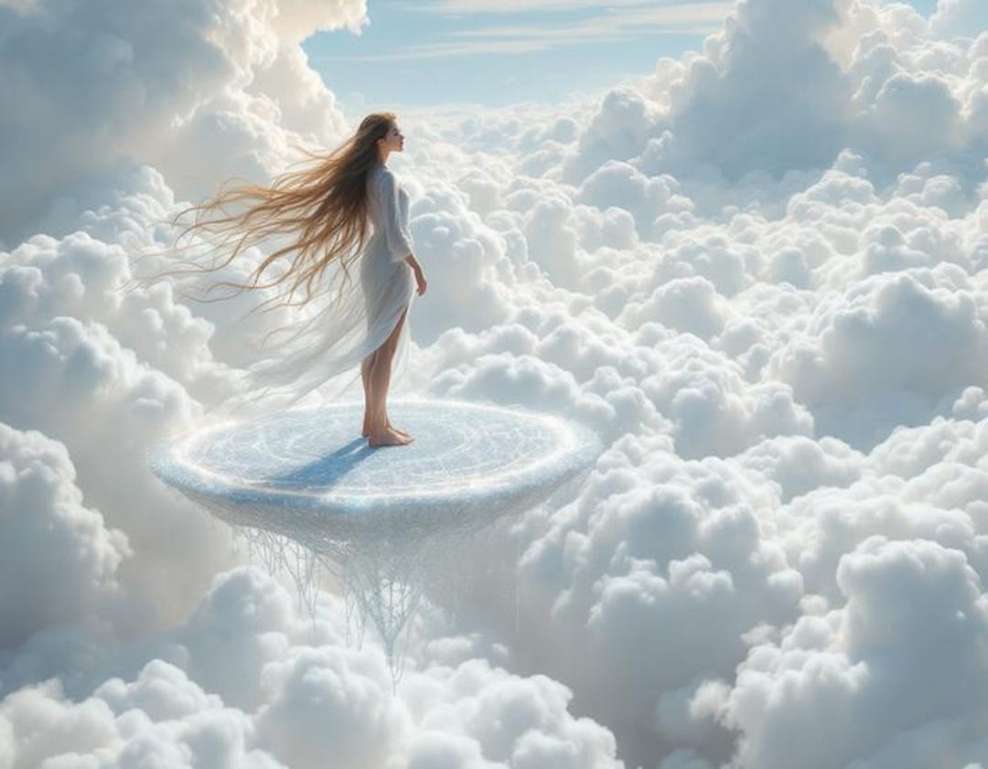 Ocean of Billowing Clouds Woman Frosted Platform Poster Art Print