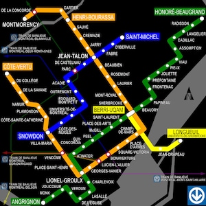 Montreal Canada Metro System Subway Diagram Transit Map Train Railroad Pick Size 24 x 24 in