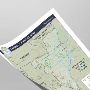 Republiken Kongo Brazzaville fysisk geografi karta nation affischtryck