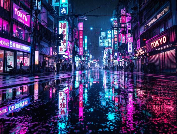 Neon Tokyo Cyberpunk Rain Street Poster 18 X 24 in B - Etsy