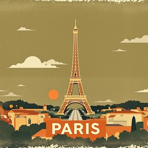 Póster de viaje art déco de París retro, impresión de 45,7 x 61 cm