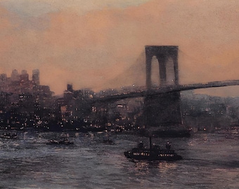 Edward Willis Redfield Brooklyn Bridge at Night Painting Poster Art Print