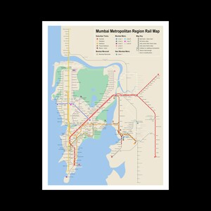 India Mumbai Metropolitan Railway Rail Road Map Poster Art Print