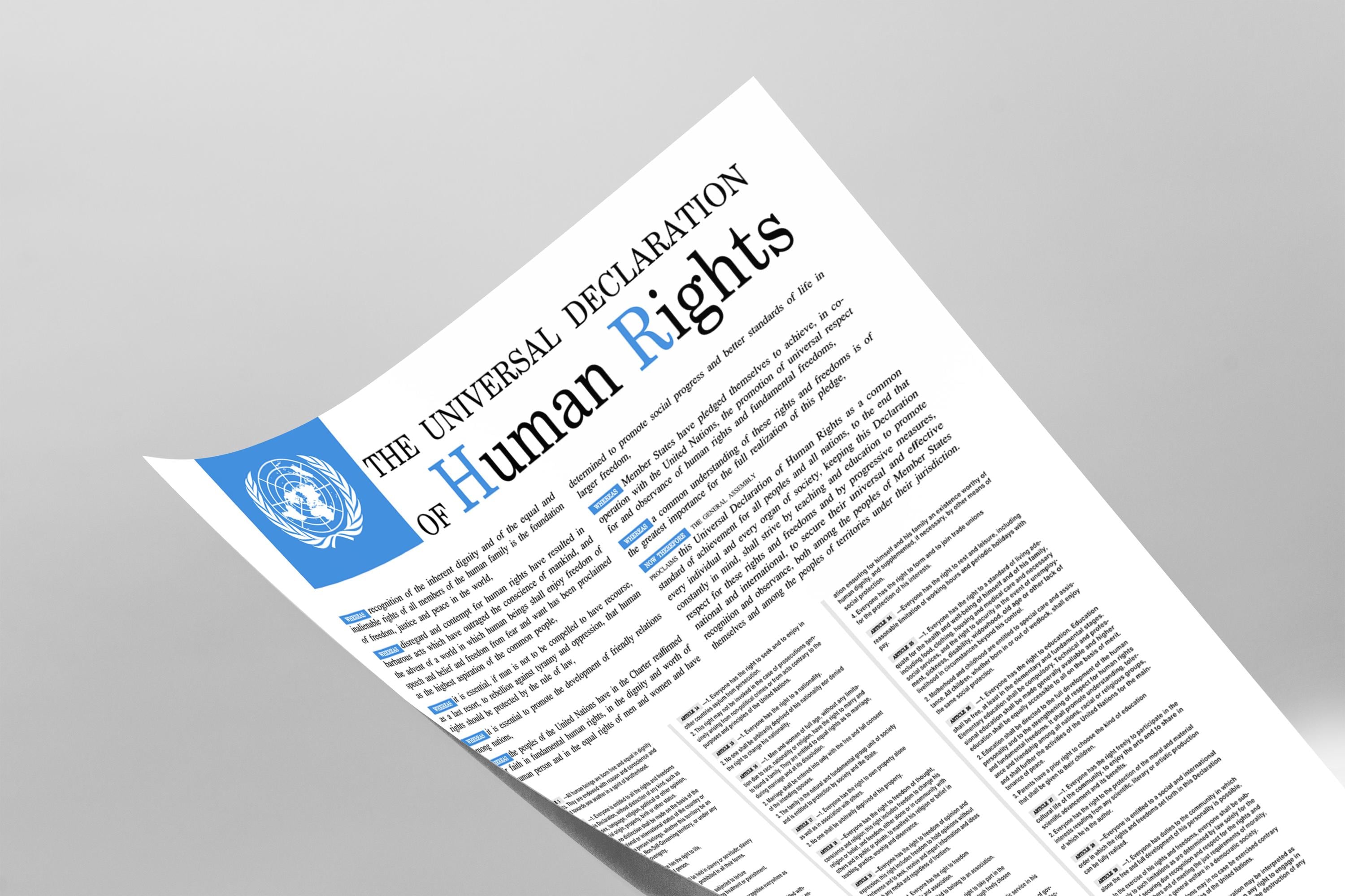 Human Rights Header Universal Declaration of Human Rights UN Broadsheet Poster Art Print ...