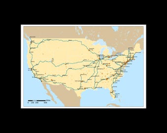 U.S. United States National Passenger Rail Network Map Railroad System Poster