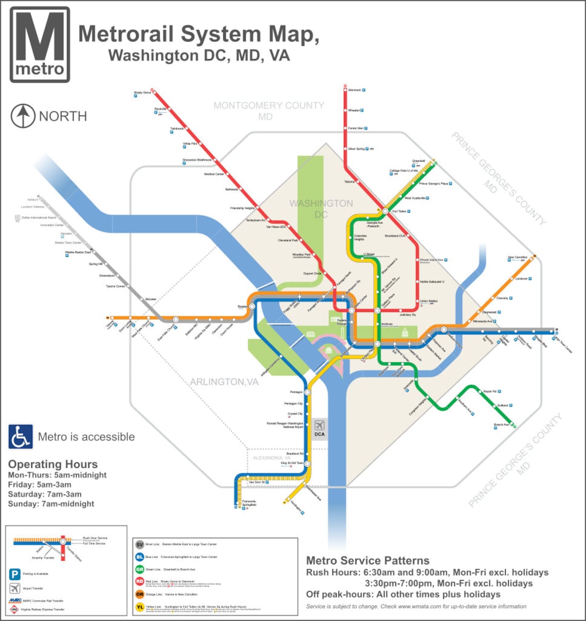 Washington D.C. DC Metro Map Metrorail System Subway Virginia | Etsy