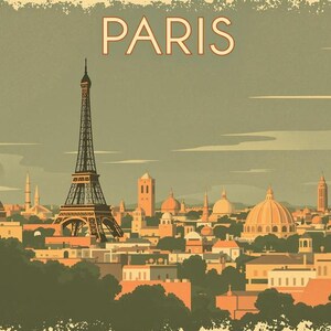Póster de viaje art déco de París retro, impresión de 45,7 x 61 cm (tamaño grande)