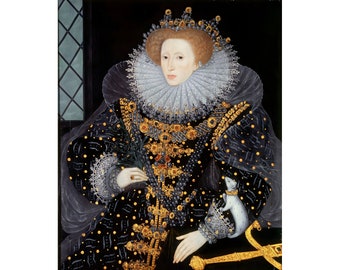 Impression d'affiche de peinture de portrait d'hermine de Grande-Bretagne de la reine Elizabeth I