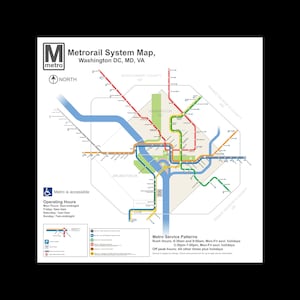 Washington D.C. DC Metro System Subway Diagram Transit Map Train Rail 24 x 24"