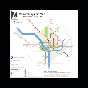 Washington D.C. DC Metro System U-Bahn Diagramm Zugschiene 90 x 90 cm