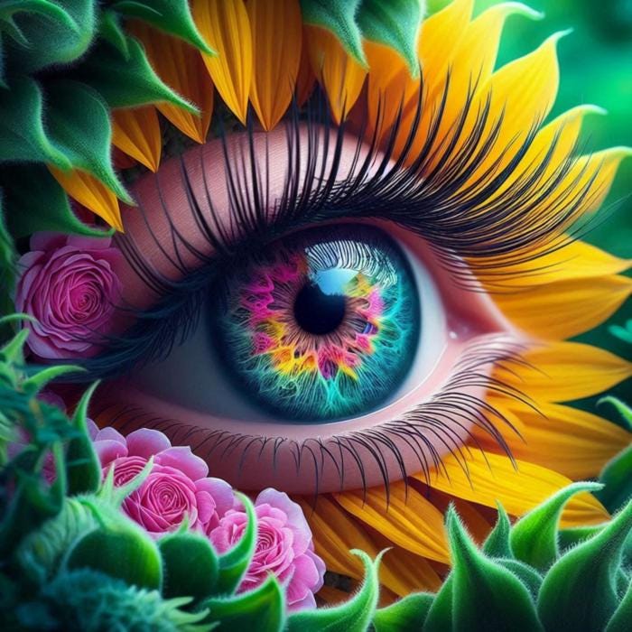 Eye in the Center of a Flower Petal Lashes Surreal Capitulum