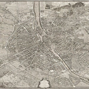 Mapa de París, Francia (1739), Michel-Étienne Turgot, foto detallada, póster, impresión XL