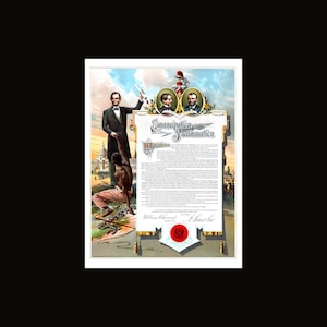 Emancipation Proclamation Lincoln Color Illustrated Broadsheet Poster Art Print
