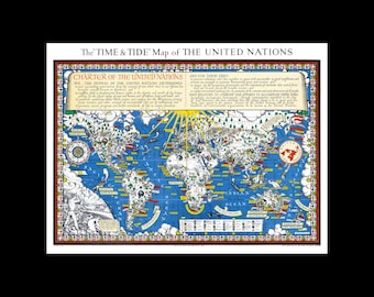Time and Tide Map of the United Nations Preamble Charter Illustrated Map Poster