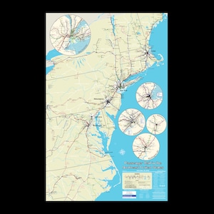 Northeast Northeastern United States U.S. Rail Map Diagram Map Train 24 x 37&quot;