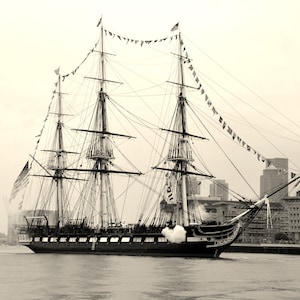 USS Constitution Firing a 17-gun Salute Boston Photo Art Print Sepia
