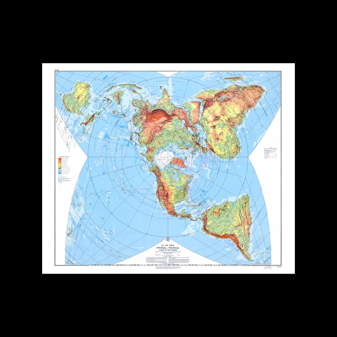 Air Force World Physical Political Aeronautical Chart Map Poster Art ...