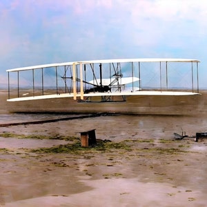 Wright Brothers First Flight Airplane Restored Colorized Photo Poster Art Print