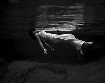 Weeki Wachee Spring Florida Woman Floating Surface Underwater Photo Poster Print