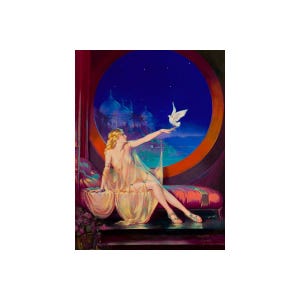 Sultana Henry Clive 1925 Painting Poster Woman Dove Window Night Art Print