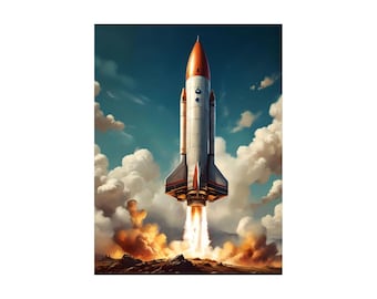 Retro Rocket Ship Space Ship Blast Off Take Off Launch Rocks Poster Art Print