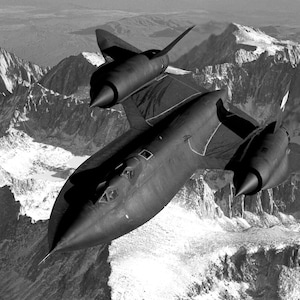 SR-71 Blackbird Jet Snowy Mountains Sierra Nevada Photo Poster Print B+W