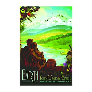 Visions of the Future - Earth - Retro Future Space Travel Tourism Exploration Poster