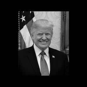 President Donald Trump Official White House Portrait American Flag Photo Print B&W