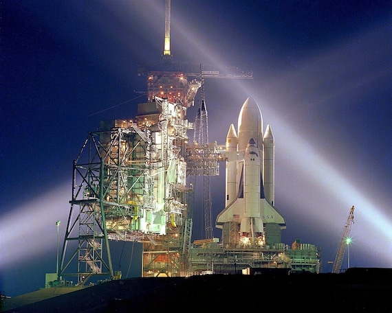 Space Shuttle Columbia STS-1 First Mission 1981 Night Photo Poster