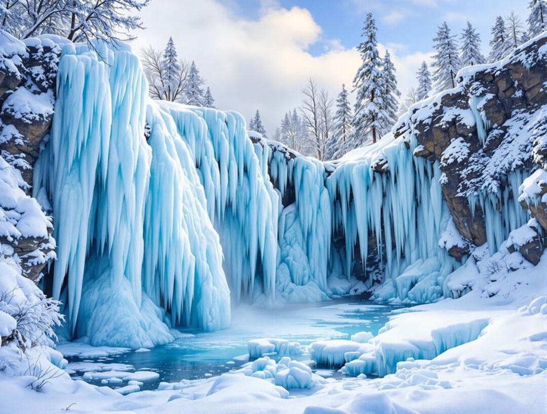 Frozen Waterfall and Icy Cliffs in a Winter Wonderland Poster Print - Etsy