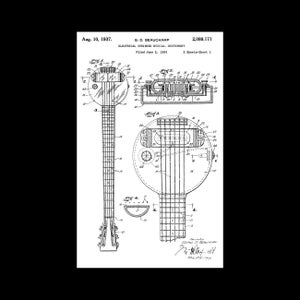 Lap Steel Guitar Electric 1934 Patent Diagram Music Instrument Print Poster