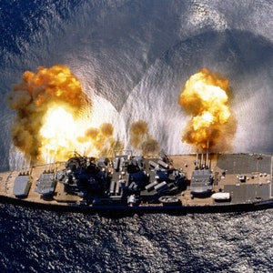 USS Iowa Battleship Firing Full Broadside Main Guns Art Photo Poster Print