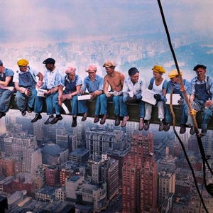 Lunch atop a Skyscraper Workers Eating on Beam Rockefeller Construction Poster Art Print Colorized