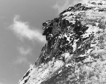 Old Man of the Mountain New Hampshire Rock Formation Boulders Photo Art Print B+W