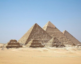 Pyramids at Giza Great Pyramid Ancient Egypt Nile Desert Photo Photograph Print