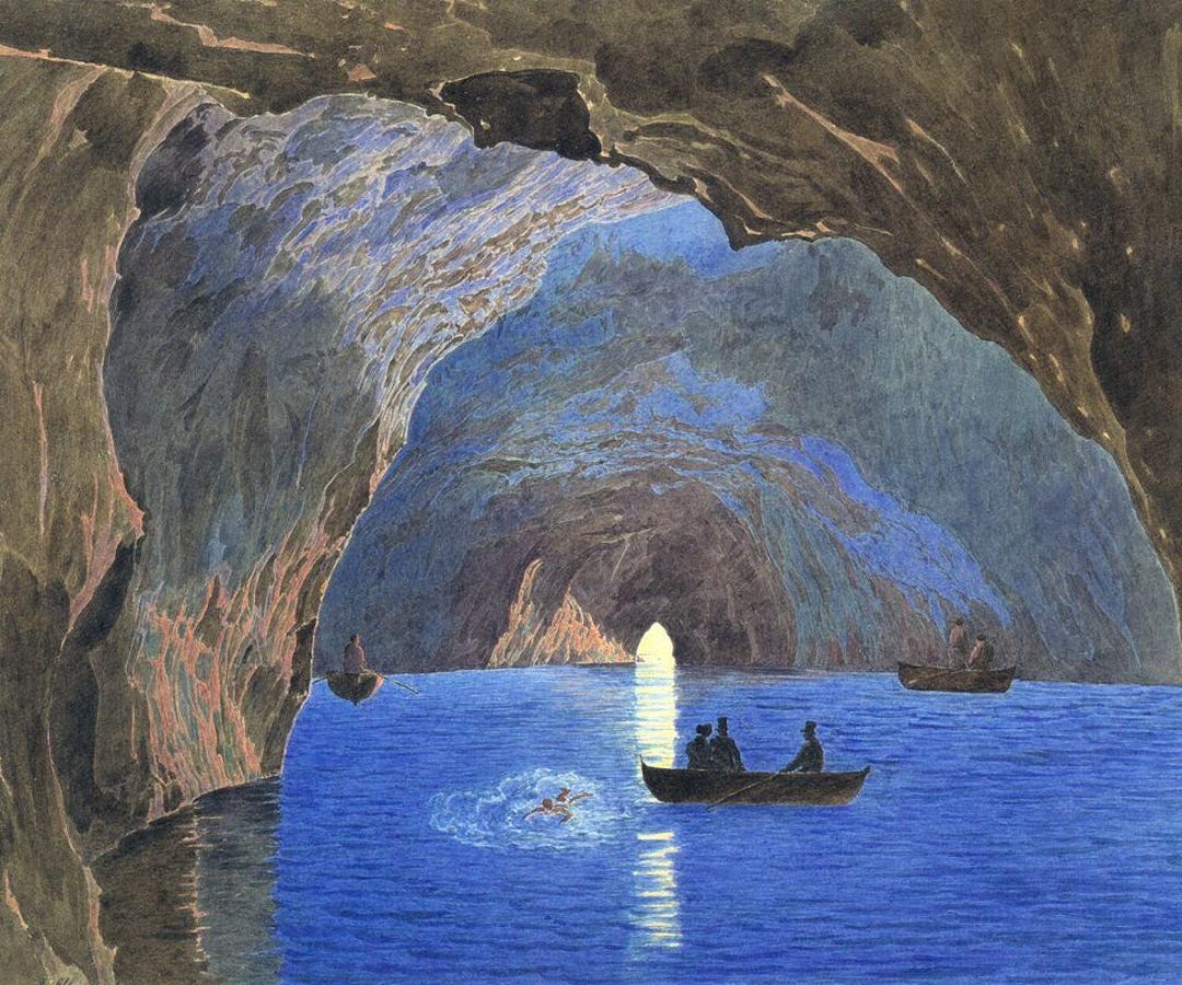 【P50号】good blue(cave) 油絵 oil painting Jakob Alt the Blue Grotto on the Island of Capri 1835 Painting