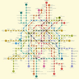 Diagrama del metro de París, Francia, mapa del metro, tren, ferrocarril, 24 x 24