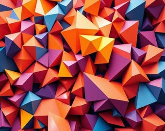 Abstrait avec impression de formes géométriques angulaires colorées 24 x 18 pouces