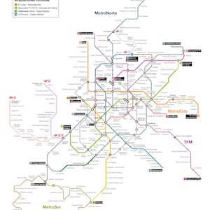 Madrid Spain Metro System Subway Diagram Map Train Rail Railroad Title