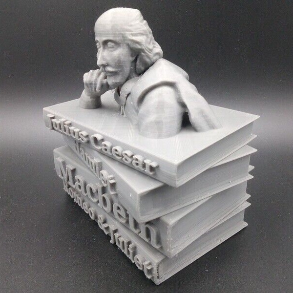 William Shakespeare Books reproduce estatua de escultura impresa en 3D de 5" - Color a elegir