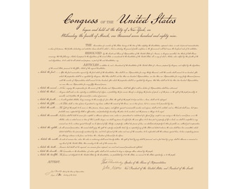 Bill of Rights U.S. United States 1787 Resolution Broadsheet Poster Art Print