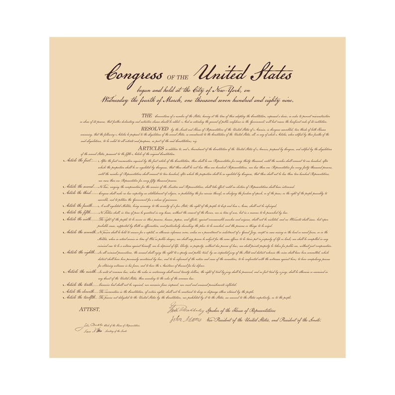 Resolution 794 Bill of Rights U.S. United States 1787 Resolution Broadsheet Poster Art ...
