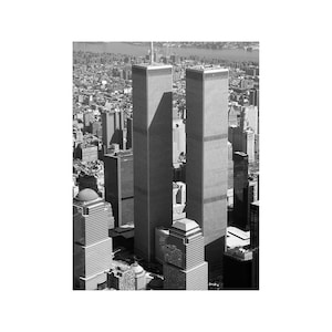 Original World Trade Center Twin Towers New York City Luftbild Poster Druck Schwarzweiß