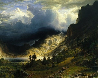 Albert Bierstadt Ein Sturm in den Rocky Mountains 1866 Gemälde Kunst Posterdruck