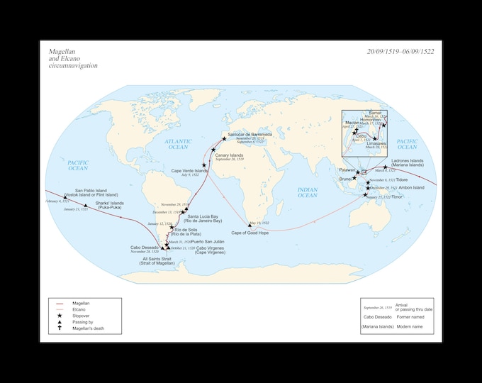 Map of Magellan's Voyage Around the World in 1522, World Map Shows ...