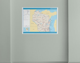 Map of the State of Wisconsin United States of America Political Physical Poster