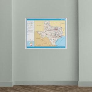 Map of the State of Texas United States of America Political Physical Poster