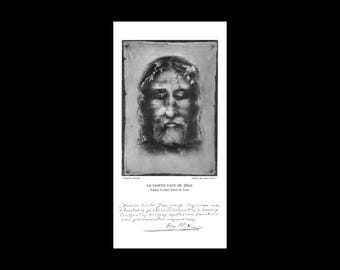 Heiliges Grabtuch von Turin Gesicht von Jesus Christus Porträt Zeichnung Kunstdruck 12 x 24 in B + W
