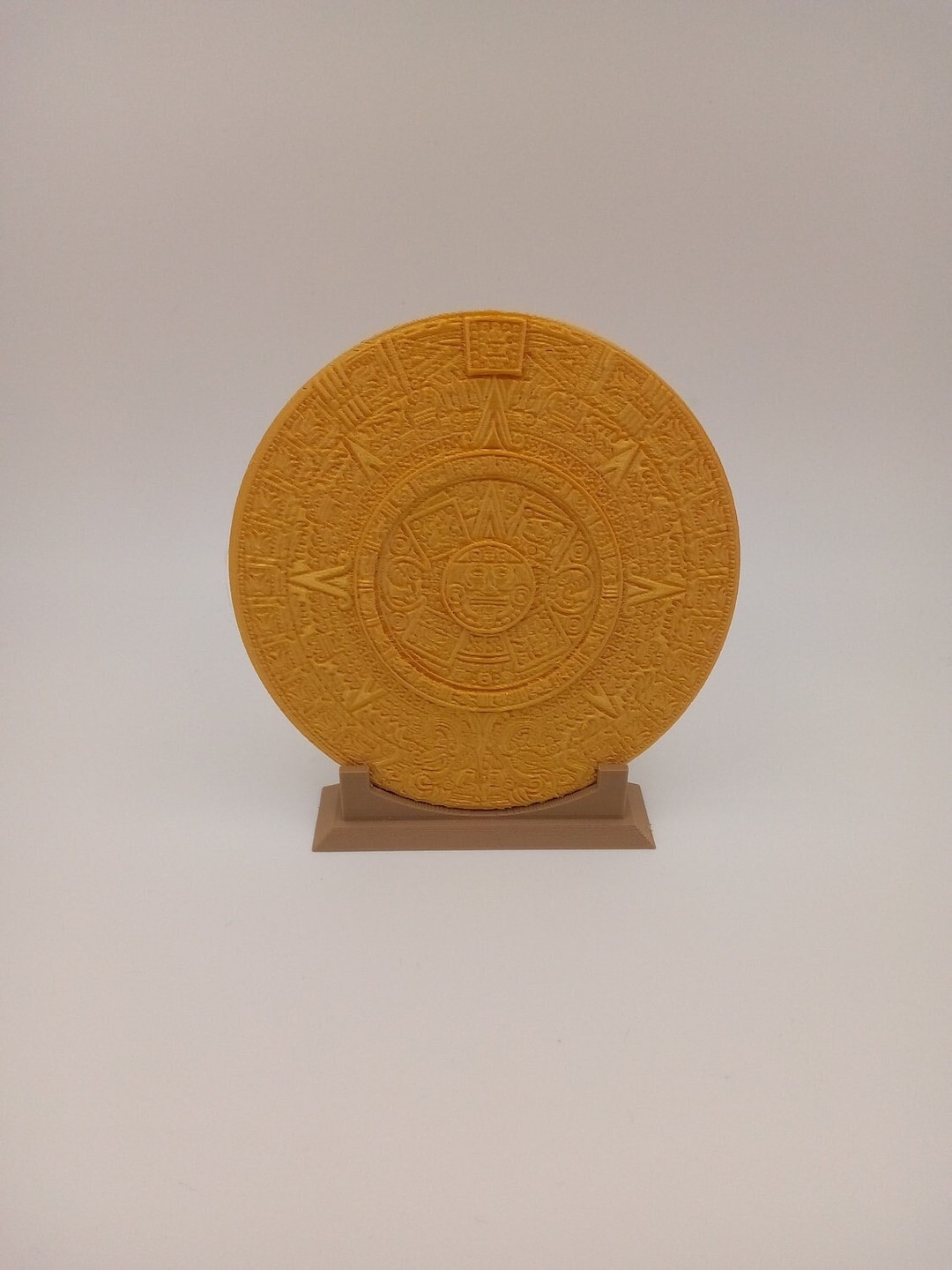 Aztec Calendar Sunstone 1D Printed Sculpture Disk Mayan Artifact Stand