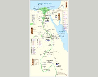 Ancient Egypt Egyptian Nile River Valley Map with Hieroglyphics Cities